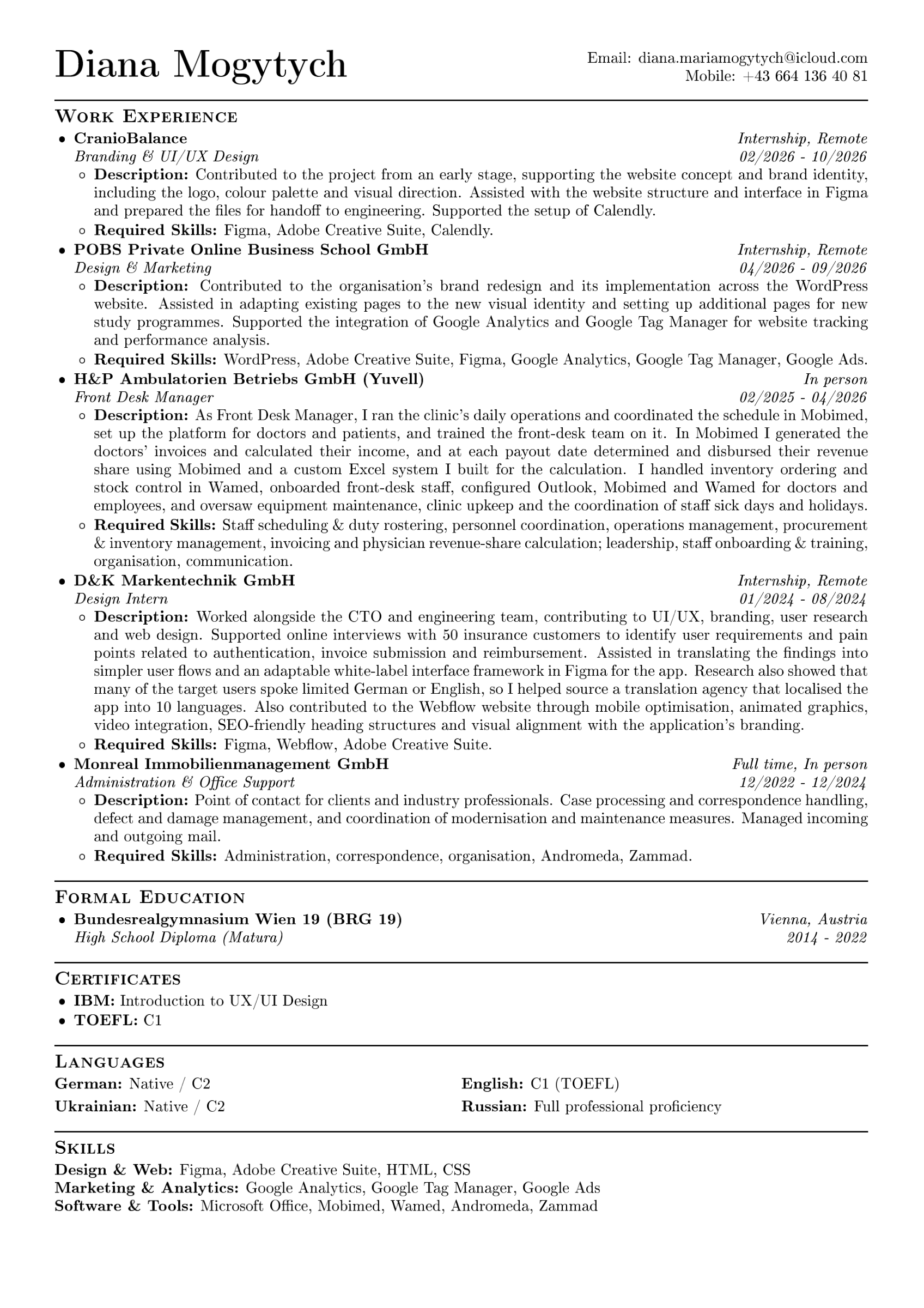 Diana Mogytych — Curriculum Vitae